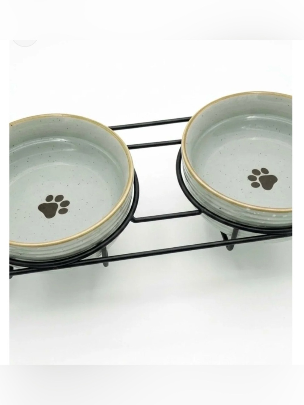 Ceramic Dog Feed Bowls Set with Paw Print